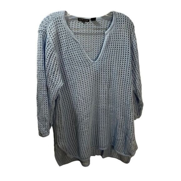 NEW Jeanne Pierre Cable‎ Knit Sweater Light Blue Split Neckline XL - Picture 1 of 4
